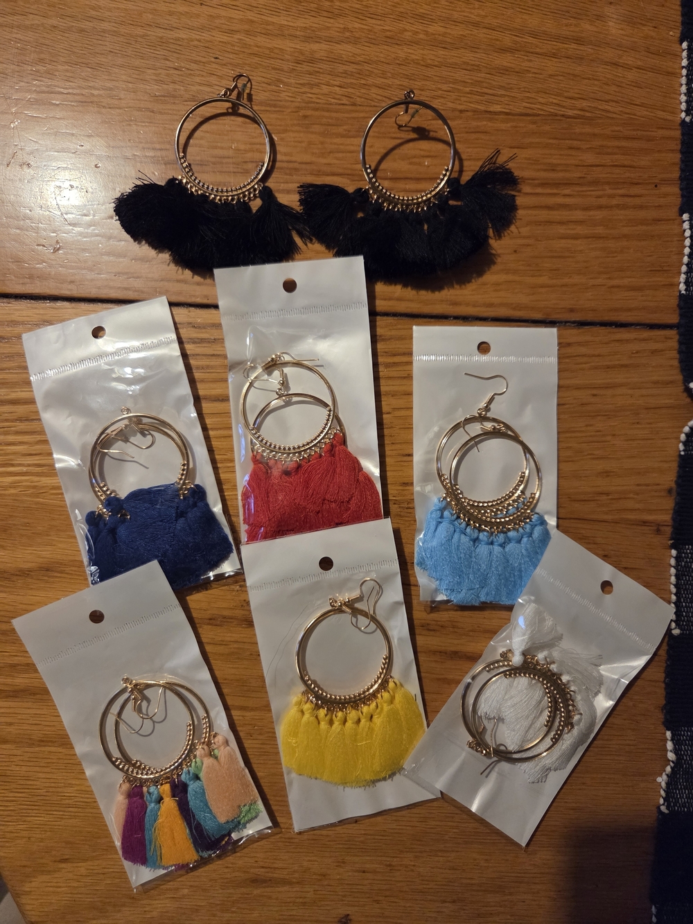 Boho Tassel Hoop Earrings - Assorted Colors, Lot Of 7 Pairs